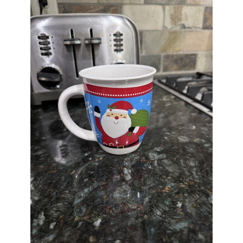 Greenbrier Holiday Coffee Mug White Porcelain Cup Christmas Santa Holiday 5"